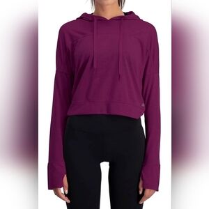 Three Sixty Six Women's Long-Sleeve Crop Top Hoodie, DARK PURPLE, Multiple Sizes